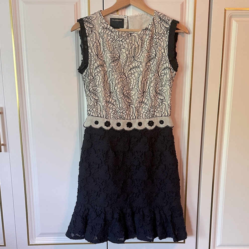 Roberto Cavalli Black and Ivory Lace Mini Dress